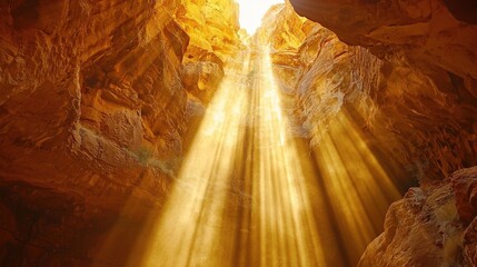 Hot weather with intense sunlight streaming through a canyon