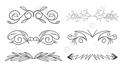 Hand drawn design elements collection. Floral frames, corners, dividers, calligraphic lines, borders, swirls. Illustration in vintage style