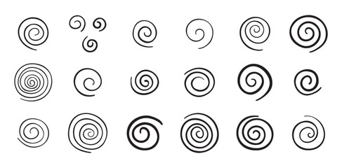 Hand drawn doodle spiral set. Drawing line spirals vector illustration
