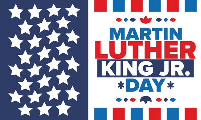 Obraz premium Martin Luther King, Jr. Day. Celebrated annual in United States in January, federal holiday. African American Rights Fighter. Patriotic american elements. Poster, card, banner, background. Vector