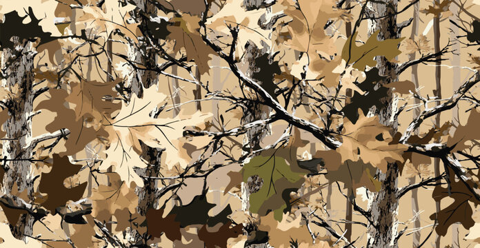 Real tree forest camouflage seamless pattern design pattern for hunting and military uniform. Hunting camouflage. Camouflage background