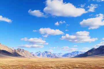 Vast and Majestic Desert Landscape with Rugged Mountains Under Dramatic Cloudy Sky