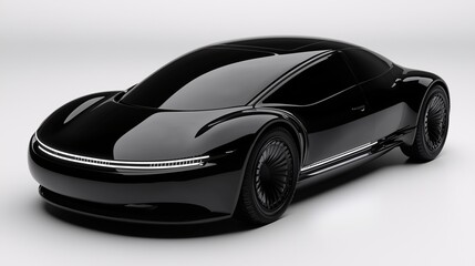 Glossy black modern sports car in studio with white background, showcasing aerodynamic design.