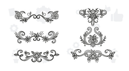 collection of hand-sketched elements - florals, calligraphic elements, arrows, ampersands and catchwords, bursting rays, wreaths and much more