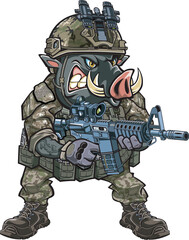 cartoon style Military war pigs hog soldier