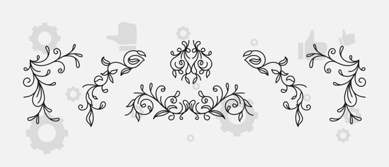 Set of doodle design elements. Arrows, wreath, floral elements vector design