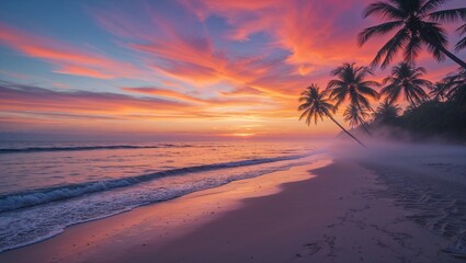  a beautifull beach  Tropical Sunset Serenity: A Postcard-Perfect Beach Horizon