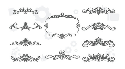 Fototapeta premium Hand drawn Eastern Islamic flower ornament text dividers, flourishes and laurel vector design elements set for decoration
