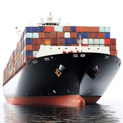 A Container Ship Isolated on a White Background, Shipping Industry, Maritime Transportation, Logistics, Cargo Shipping