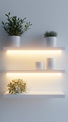 Modern White Floating Shelves with Greenery - A Simple and Elegant Home Decor Solution