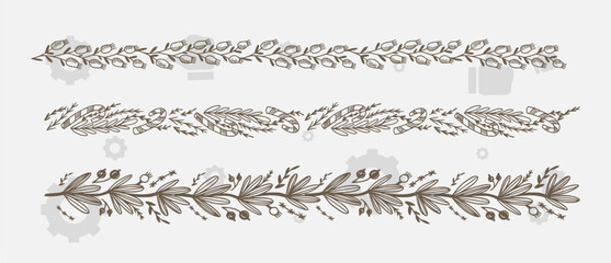 Hand drawn Eastern Islamic flower ornament text dividers, flourishes and laurel vector design elements set for decoration