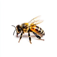 A Honeybee Isolated on a White Background, Insect Macro Photography, Nature, Pollination, Entomology