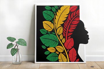 Vibrant Afrocentric Art with Green, Yellow, and Red Leaf Design