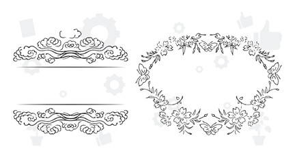 Collection of floral frames with silhouettes of branches, leaves and flowers. Hand drawn elegant delicate botanical borders and wreaths. Vector isolated elements for wedding invitation, card, logo