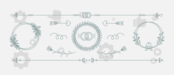 Collection of floral frames with silhouettes of branches, leaves and flowers. Hand drawn elegant delicate botanical borders and wreaths. Vector isolated elements for wedding invitation, card, logo