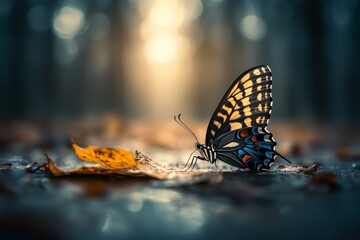Obraz premium A butterfly is sitting on a leaf