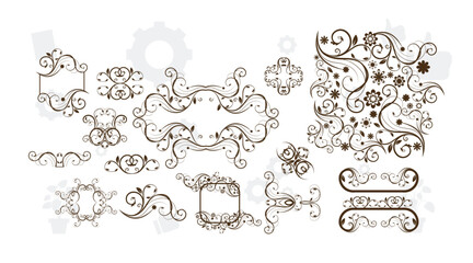 Set of doodle design elements. Arrows, wreath, floral elements vector design