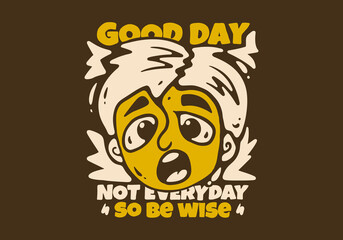 Bad face expression in retro yellow brown colors, illustration