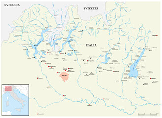 vector map of the northern Italian lakes
