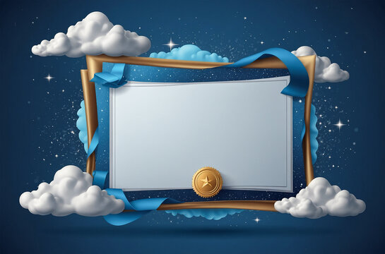 blank certificate frame with clouds and stars, ideal for personalized awards or achievements.