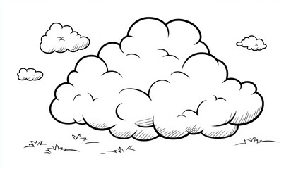Vector style coloring page  simple black outline of a single cloud on white background