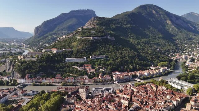 Aerial footage of Grenoble, France