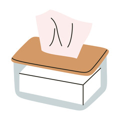 Tissue or laundry sheet dispenser vector illustration in flat cartoon style. Minimalist box with paper or fabric sheet, napkins for hygiene, laundry, home, and organization themes