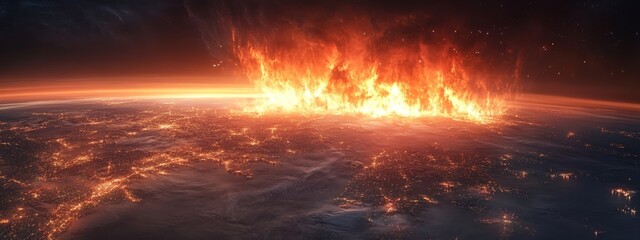 Close-up of Meteorites Hitting the Earth: End of the World, Cinematic Vision, Meteor Showers, Catastrophic Impact