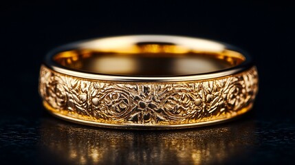A beautifully crafted gold ring with intricate floral engravings.