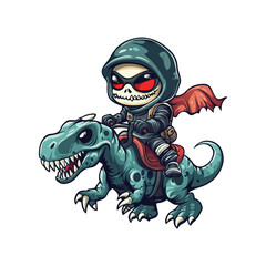 Cute mascot skull riding dinosaur vector design