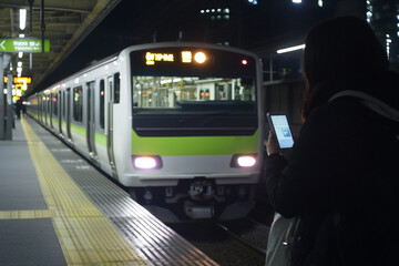 Evening train arrival at the bustling station