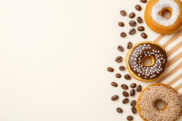 Obraz premium Delicious coffee-glazed donuts featuring a glossy finish, perfect for dessert lovers and food photography enthusiasts. Mouthwatering treat on display.