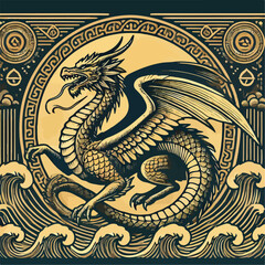 Obraz premium golden dragon on black background