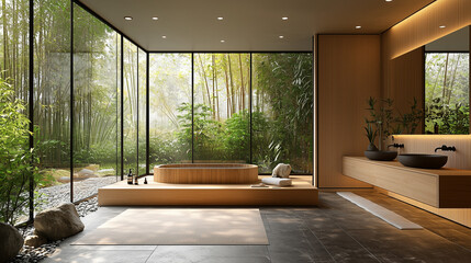 llustration d’une salle de bain zen japonaise minimaliste et apaisante