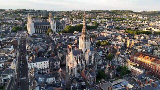 Aerial shot of St. Maclou Catholic Church in Rouen, France