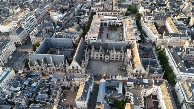 Drone footage of the Parlement of Rouen building in Rouen, France