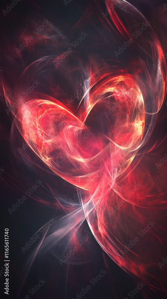 Poster swirling red and orange lines creating a heart shape, perfect for valentine's day projects