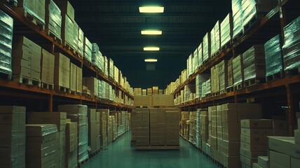 Efficient warehouse operations urban location industrial space bright environment perspective view organization concept