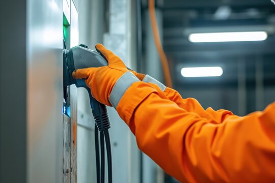 Industrial EV Charger Installation with Safety Gear