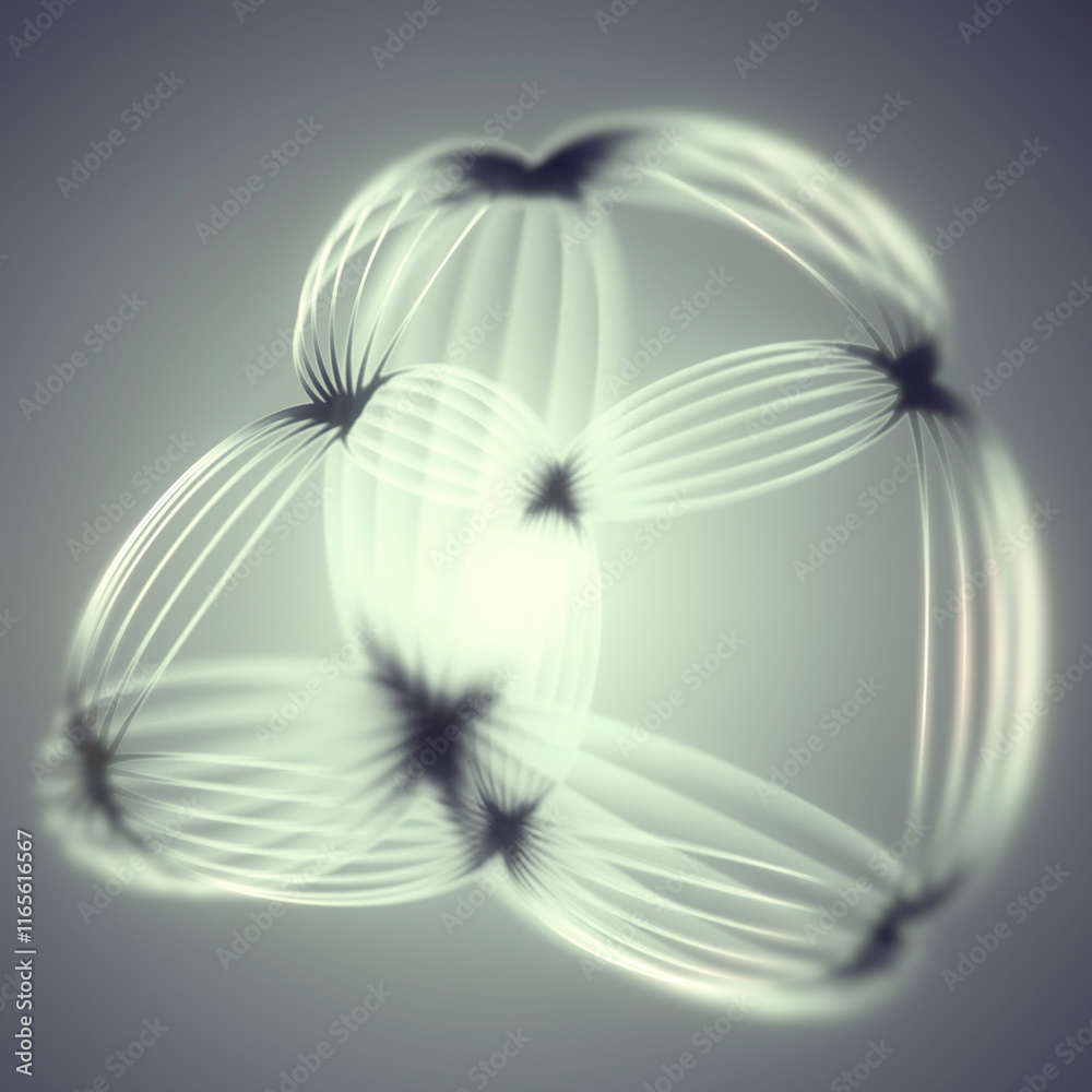 Fototapete Digital abstraction with a geometric figure made of thin oval lines with a gradient from black to white, creating a stylish monochrome effect. 3d rendering