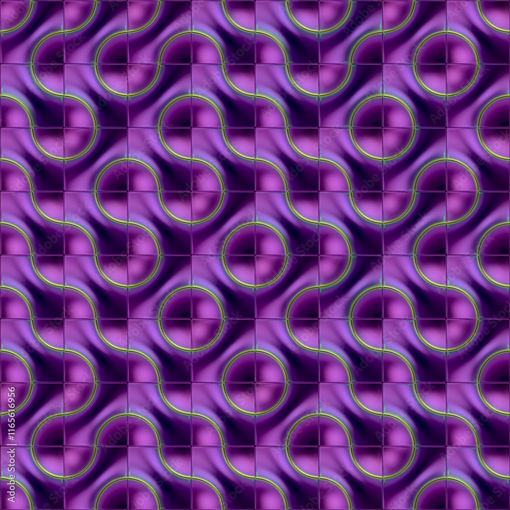 Aufkleber Digital illustration of a purple wavy pattern with lines and circles. Perfect template for creating covers, backgrounds for websites or apps. 3d rendering