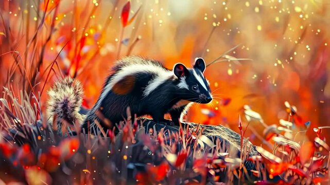 skunk portrait in the forest. Selective focus. nature.