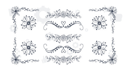 Hand drawn Eastern Islamic flower ornament text dividers, flourishes and laurel vector design elements set for decoration