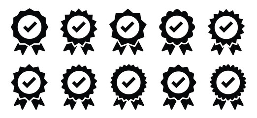 Checkmark sign. Verified badge symbol. Approval done element collection. Instagram verified badge. Social media account verification icons.	