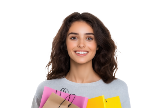 PNG smiling woman holding shopping bags - Powered by Adobe