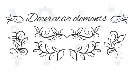 Cute Hand drawn big vintage flower ornament text dividers, arrows, flourishes and laurel vector design elements set for decoration