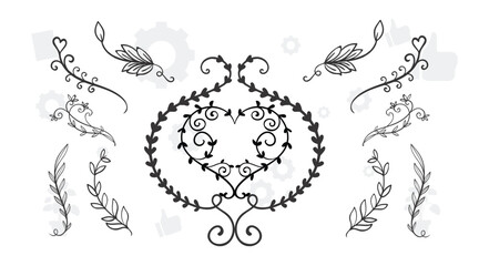 Elegant floral frames with hand drawn silhouettes of branches and leaves. Vector flower wreaths for labels, corporate identity, wedding invitation, save the date, logo