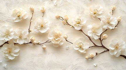 Delicate white blossoms arranged on a textured cream background.