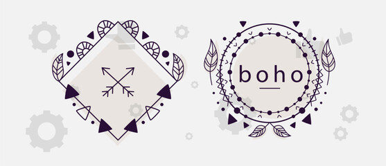 Elegant floral frames with hand drawn silhouettes of branches and leaves. Vector flower wreaths for labels, corporate identity, wedding invitation, save the date, logo