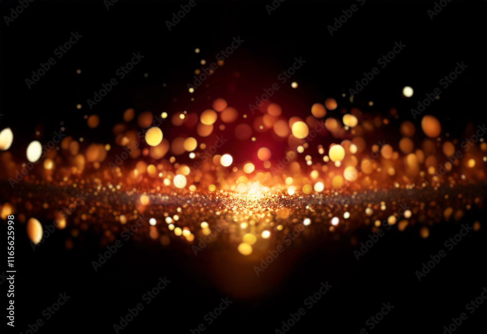 Aufkleber A mesmerizing display of golden and amber bokeh lights on a dark background.  The lights create a sparkling, glittering effect, reminiscent of a celestial event or festive celebration.